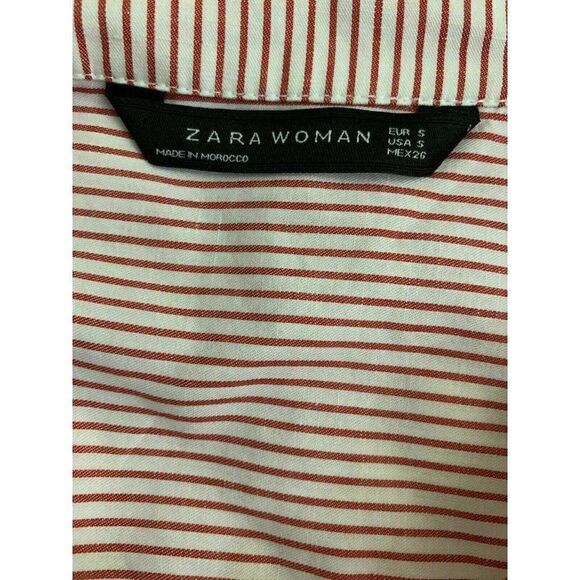 Zara Womens Navy Blue White Red Striped Long Sleeve Top Button Down Small - Picture 5 of 7